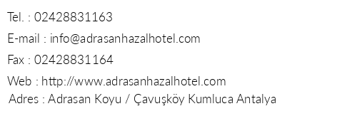 Hazal Hotel telefon numaralar, faks, e-mail, posta adresi ve iletiim bilgileri